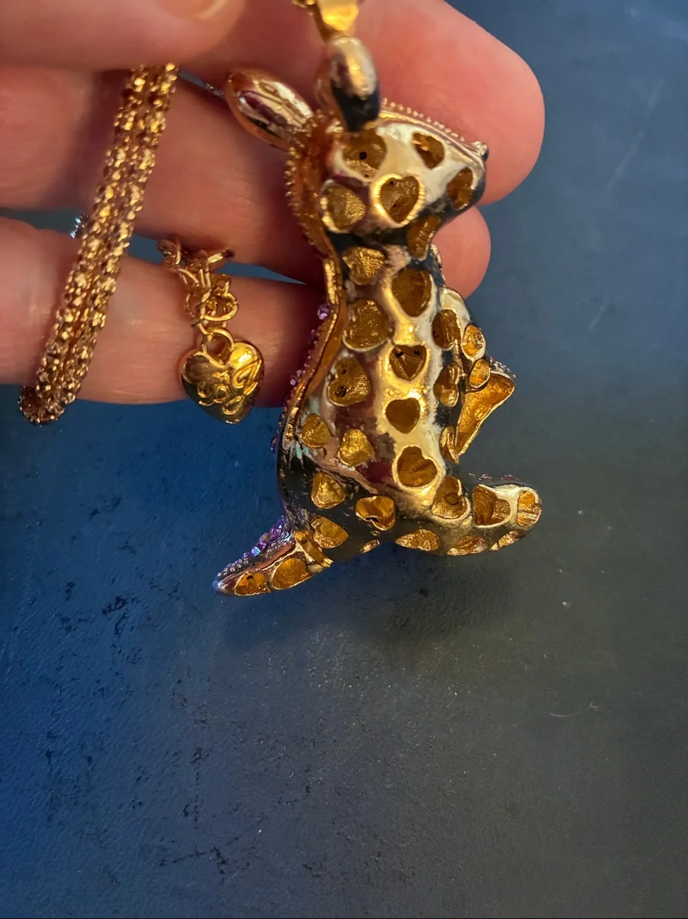 Purple Crystal kangaroo with baby in pouch Pendant Necklace
